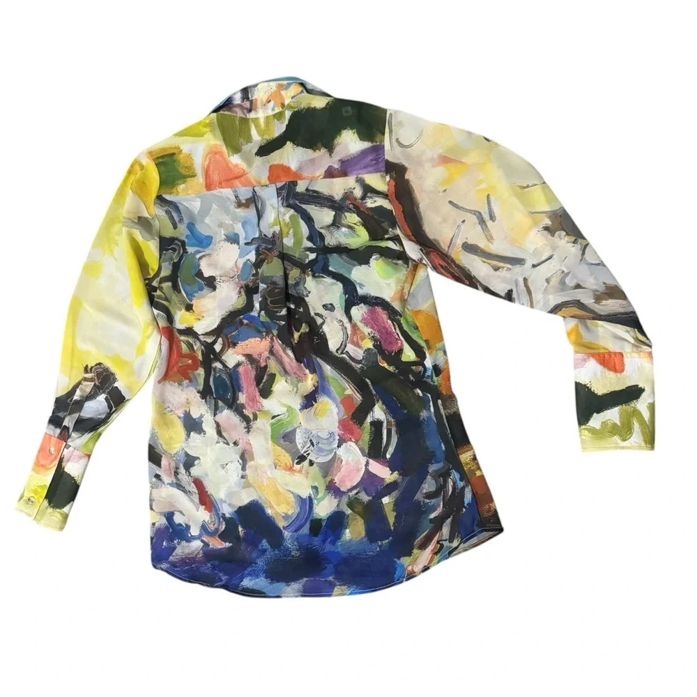 Dena Lyons NWOT Palm Beach Button Down Art brush strokes‎ long sleeve colorful 4